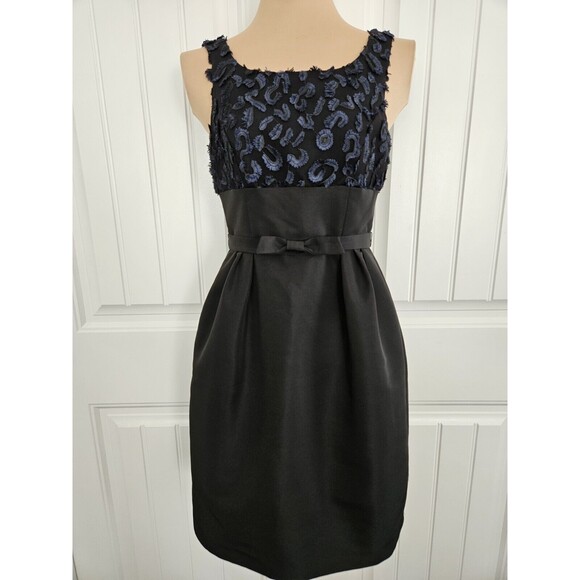 Taylor Black And Cobalt Cocktail Dress Size 2 Pockets And Belt - Picture 1 of 12